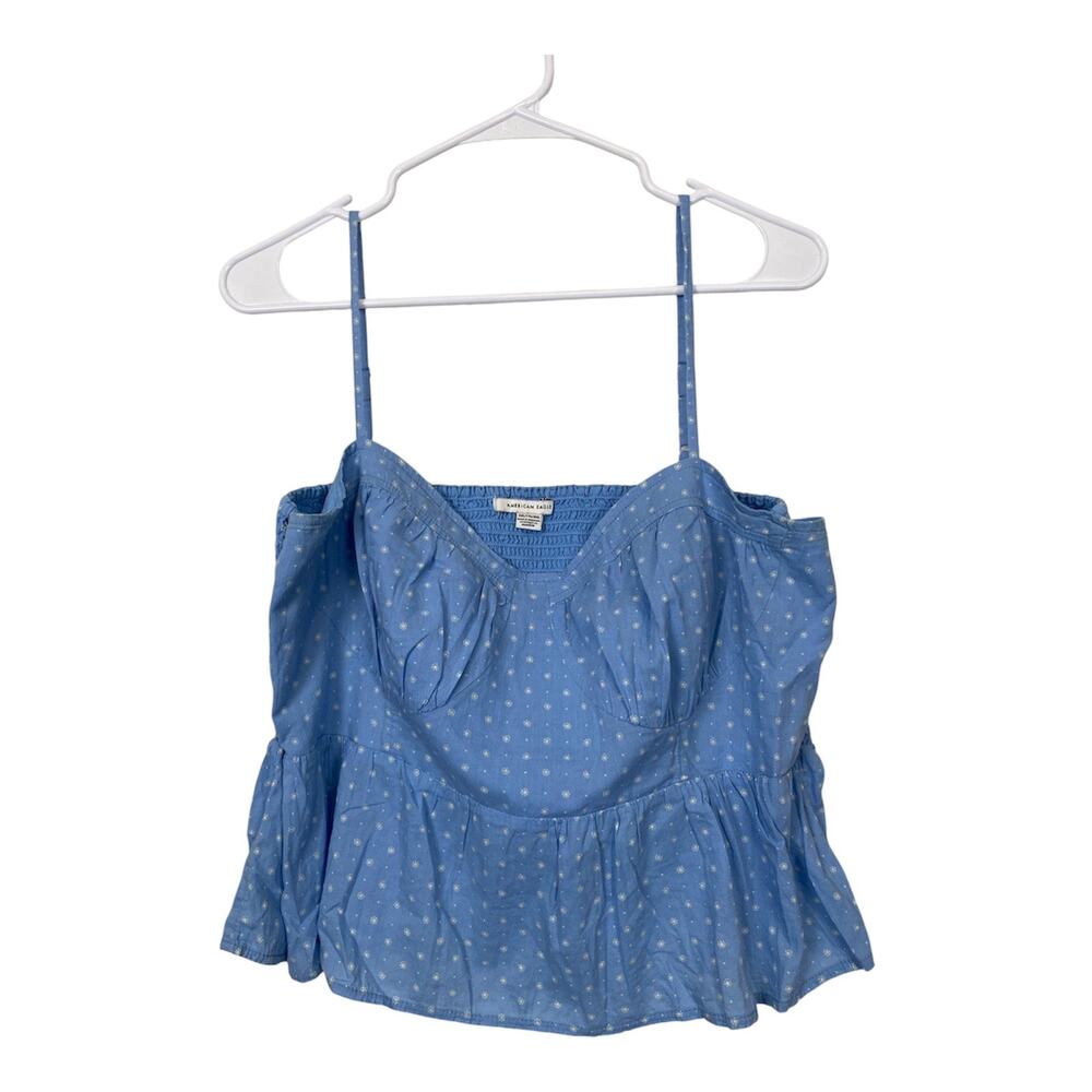 American Eagle Women Sweetheart Babydoll Tank Too Blue Smocked Back Size XXL